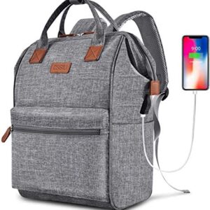 Travel Laptop Backpack, Wide Open Work Bag Lightweight Laptop Bag with USB Charging Port, Anti Theft Business Backpack, Water Resistant School Rucksack Gifts for Men Women (15.6'', Grey)