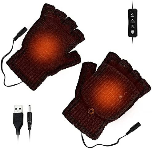 USB Heated Gloves for Women & Men, CestMall Full & Half Hands Heated Fingerless Gloves, Mitten Winter Warm Laptop Gloves Washable Design, for Indoor or Outdoor USB Powered Knitting Hands Warmer