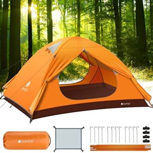 V VONTOX Camping Tent 2-3 Person, Dome Tent Lightweight Waterproof Windproof UV Protection Two Doors Backpacking Tent, Easy Setup, for Family in Traveling, Beach, Camping and Outdoor Activity