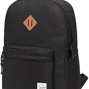 Vaschy Backpack for Men and Women Lightweight School Bag Casual Daypack 20 Liters Basic Water Resistant Foldable Rucksack for Travel, Sports, Hiking with Two Bottle Pockets, Black