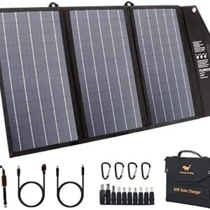Vevelux Portable Solar Panel, 30W Solar Charger with QC 3.0, Type-C Port & DC Output, IPX4 Waterproof Monocrystalline Solar Panel for Camping Powerbank