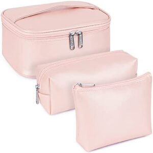 WANDF 3 Pieces Makeup Bag Toiletry Bag Portable Cosmetic Pouch Travel Organizer Water-Resistant for Women (Pearly-Lustre)