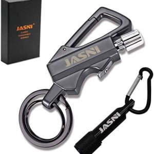 YYG Keychain Multitool with Flint Metal Matchstick Fire Starter Bottle Opener Mountaineering Buckle Mini Flashlight,Car Key Rings, Kerosene Refillable Lighter EDC Thanksgiving Gift Ideas Emergency