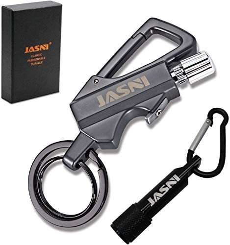 YYG Keychain Multitool with Flint Metal Matchstick Fire Starter Bottle Opener Mountaineering Buckle Mini Flashlight,Car Key Rings, Kerosene Refillable Lighter EDC Thanksgiving Gift Ideas Emergency