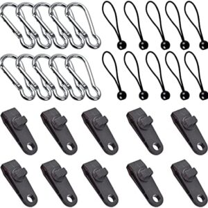 Yesloo Tarp Clip, Set of 10 Tent Clip, Heavy Duty Lock Grip with Thumb Screw, Bungee Balls, Carabiner, Awning Clamp Set for Boat Cover, Awnings, Tarpaulin, Outdoor Camping (30Pcs)