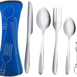 ZKSM 5pcs Camping Cutlery Set Stainless Steel Flatware Set with Knife, Fork, Spoon, Tea Spoon, Bottle Opener Portable Utensils for Travel Camping Include Storage Bag