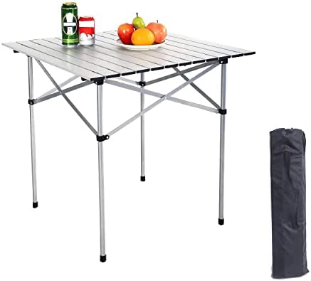 tonchean Folding Camping Table Roll Up Aluminium Camping Table 2.3 x 2.3ft Lightweight Picnic Table Foldable Metal Table with Carry Bag for Garden BBQ Party Outdoor Cooking Beach Hiking Fishing
