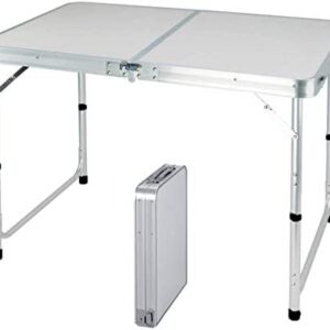 120CM Portable Aluminum Folding Table Party Garden BBQ Camping Table, 3 Gear Adjustable Height Lightweight Aluminum Foldable Table for Outdoor Picnic Cooking, White, Unfolding Size: 120x60x70/62/55cm