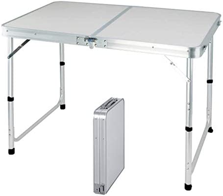 120CM Portable Aluminum Folding Table Party Garden BBQ Camping Table, 3 Gear Adjustable Height Lightweight Aluminum Foldable Table for Outdoor Picnic Cooking, White, Unfolding Size: 120x60x70/62/55cm