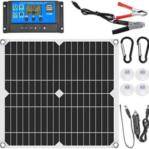 130/260W Solar Panel Kit Off-Grid System, Solar Charger with Dual USB Ports IP65 Waterproof 12/24V Battery Power Bank Charger Board Durable Solar Cell Phone Charging Panel for Camping Hiking