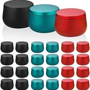 24 Pcs Candle Tins, MIKIMIQI 4 OZ Metal Candle Containers for Candle Making, Candle Jars for Making Candles, Arts Crafts, Dry Storage, Party Favors, Round Tin with Lids (Black Wine Red Teal)