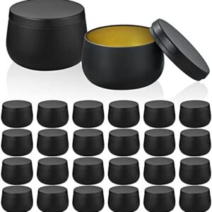 24 Pcs Candle Tins, MIKIMIQI 4 OZ Metal Candle Containers for Candle Making, Black Candle Jars for Making Candles, Arts Crafts, Dry Storage, Party Favors, Round Tin with Lids (Black)