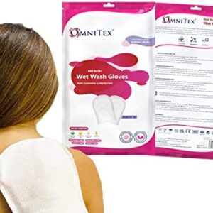 20pk Omnitex Premium Bed Bath Wet Wash Gloves - Microwaveable | with Dimethicone Barrier Cream, Aloe Vera & Vitamins | Rinse Free Incontinence Bed Bath Wipes in Glove Shape | Alcohol Free | 2X 10pk