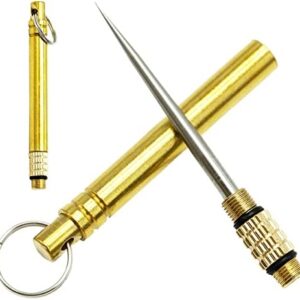 2Pcs Portable Titanium Toothpicks Metal Toothpick with Protective Holder Key Ring Fruit Stick Stainless Steel Toothpicks for Outdoor Picnic and Camping (Brass)