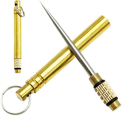2Pcs Portable Titanium Toothpicks Metal Toothpick with Protective Holder Key Ring Fruit Stick Stainless Steel Toothpicks for Outdoor Picnic and Camping (Brass)