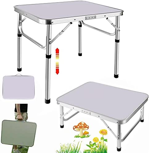 2ft Folding Camping Table, Portable Foldable Picnic Tables for Outdoor Indoor Garden, Balcony Market Kitchen Work Table, 2 Height 20cm/56cm, Table Top Size: 60x45cm