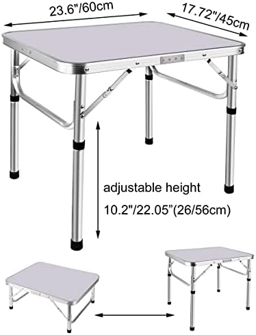 2ft Folding Camping Table, Portable Foldable Picnic Tables for Outdoor Indoor Garden, Balcony Market Kitchen Work Table, 2 Height 20cm/56cm, Table Top Size: 60x45cm - Image 2