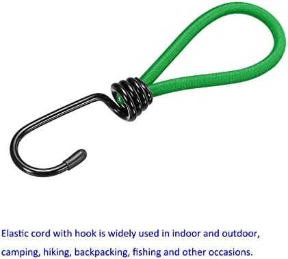 sourcing map Elastic Cord with Hook - Tarp Rubber Strap Rope Fixing Tent Accessory, Apply to Outdoor/Camping/Hiking (6" Length, Green) - Image 4