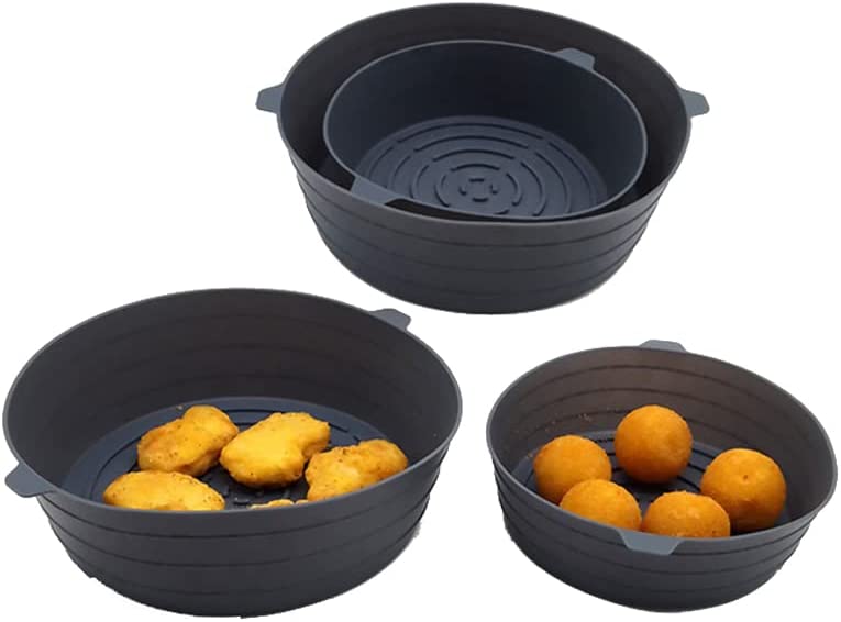 2 Pack Air Fryer Silicone Pots, 6 / 7.8 Inch Silicone Air Fryer Reusable Round Liners, Easy Cleaning, Food Safe Silicone Air Fryer Basket Oven Accessories (black) - Image 2