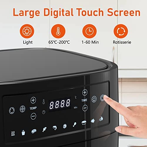 Luby 12L Air Fryer Oven with Rapid Air Circulation, Smart Oven with 9 Presets, Digital LED Touch Screen Control Air Fryer, Electric oven, Rotisserie, Air Fry Basket, 1900W, Black - Image 4