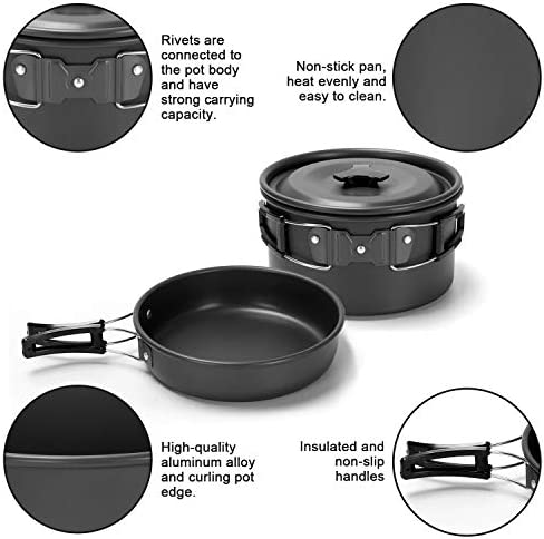 Odoland 16pcs Camping Cookware Kit with Folding Camping Stove Suit 2 People, Non-Stick Pot Pan Kettle Set with Stainless Steel Cups Plates Forks Knives Spoons for Outdoor Cooking and Picnic - Image 6