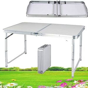 4FT Heavy Duty Folding Table with Carrying Handle, for Outdoor Garden Picnic Cooking Beach Hiking Fishing with 3 Gear Adjustable Height 70cm/62cm/55cm