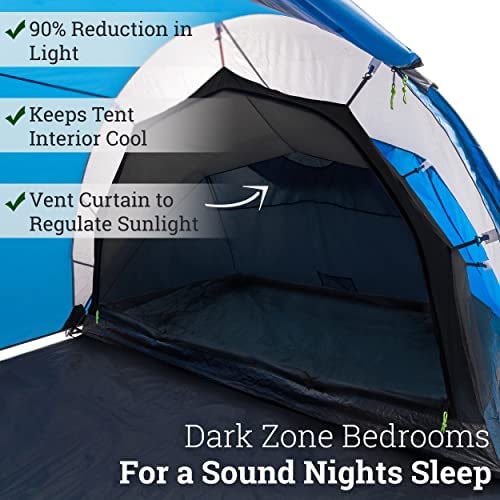 Trail Hartland 4 Man 2 Room Tent With Living Area, 3000mm Waterproof, Dark Zone Bedroom Technology, Family Camping - Image 2
