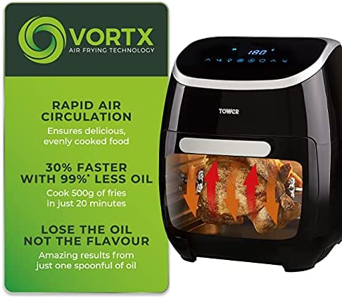 Tower Xpress Pro T17039 Vortx 5-in-1 Digital Air Fryer Oven with Rapid Air Circulation, 60-Minute Timer, 11 L, 2000 W, Black - Image 3