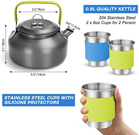 Odoland 16pcs Camping Cookware Kit with Folding Camping Stove Suit 2 People, Non-Stick Pot Pan Kettle Set with Stainless Steel Cups Plates Forks Knives Spoons for Outdoor Cooking and Picnic - Image 4