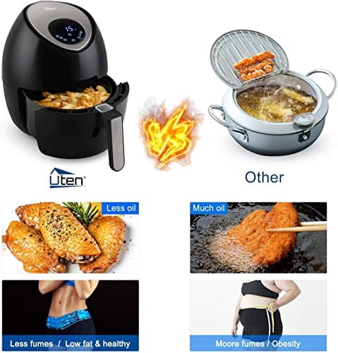 Air Fryer, Uten Air Fryers Oven, 4.5L Oil Free Fryer with Detachable Basket, Timer and Fully Adjustable Temperature Control for Healthy Oil Free & Low Fat Cooking, 1500W - Image 3