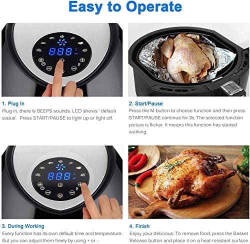 Air Fryer, Uten Air Fryers Oven, 4.5L Oil Free Fryer with Detachable Basket, Timer and Fully Adjustable Temperature Control for Healthy Oil Free & Low Fat Cooking, 1500W - Image 6