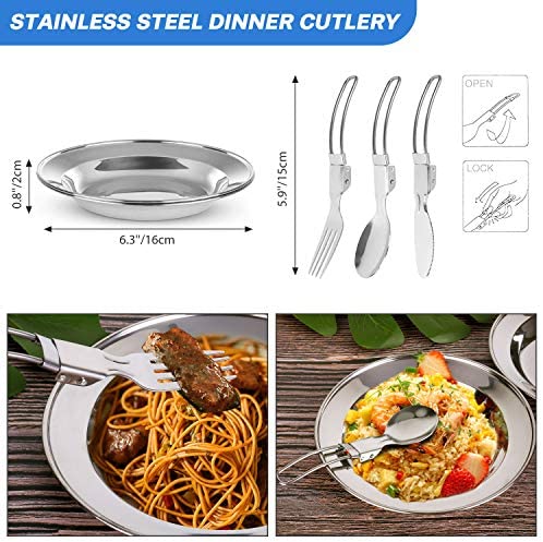Odoland 16pcs Camping Cookware Kit with Folding Camping Stove Suit 2 People, Non-Stick Pot Pan Kettle Set with Stainless Steel Cups Plates Forks Knives Spoons for Outdoor Cooking and Picnic - Image 5