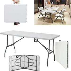 5ft Folding Table Heavy Duty Catering Camping Trestle Picnic Table Plastic Fold-in-Half Portable Dining Table with Carry Handle for Outdoor & Indoor Party Picnic Garden BBQ Kitchen Market