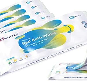 60x Omnitex Extra Thick Premium Bed Bath Wipes - Microwaveable | Extra Large, Rinse Free Body Cleansing for Elderly | With Aloe Vera & Vitamins | Cleanse & Protect | Paraben & Alcohol Free | 5x 12pk