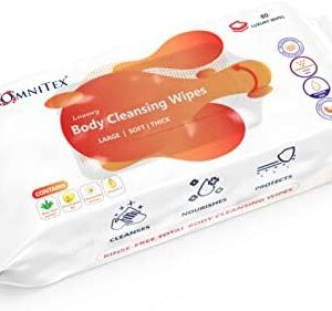 80x Omnitex Thick Luxury Body Cleansing Wipes - Microwaveable | Large Rinse Free Bed Bath Wipes for Elderly | With Aloe Vera & Vitamins | Nourish, Cleanse, Protect | Paraben & Alcohol Free