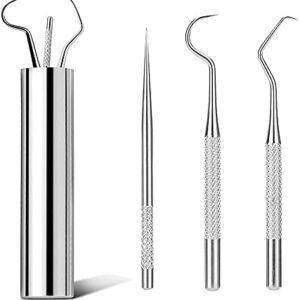 ABMRO Stainless Steel Portable Toothpicks Travel Kits - 3pcs Waterproof Reusable Outdoor Camping Picnic Floss Tooth Toothpicks & Toothpick Storage Box