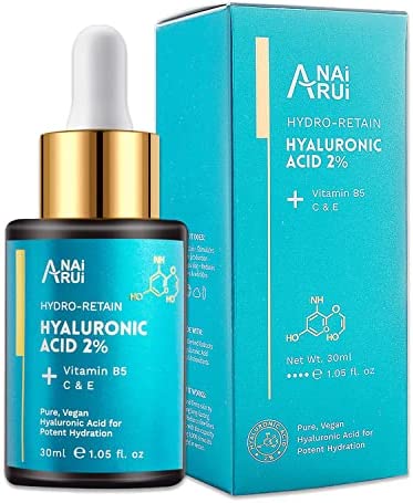 ANAiRUi 2% Hyaluronic Acid Serum for Face, Hydrating Serum with Vitamin B5, C & E - Intense Hydration + Moisturizer, Plump and Smooth Skin, Increase Firmness, Anti-Aging Serum & Antioxidants, 30ml