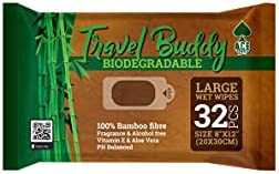 Ace Travel Buddy Large Body Wet Wipes Biodegradable - No Rinse Bath Or Shower Bamboo Wipe - Gym, Travel, Camping, Backpacking, Hiking, Pets, Festival Essentials/Accessories, 32 Wipes(8"X12"/20X30CM)