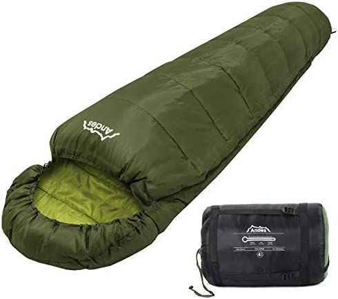 Andes Nevado 3-4 Season Mummy Sleeping Bag Warm 400GSM Filling - Compression Carry Bag Included - Ideal For Camping, Hiking, Backpacking, Festivals