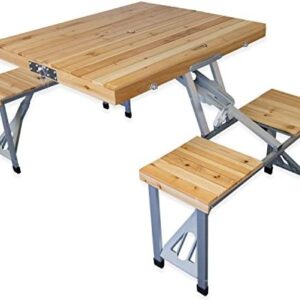 Andes Wooden Folding Portable Camping/Picnic Outdoor Table & Stool Chair Set
