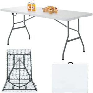 CASART Folding Camping Table, 6ft Portable Picnic Table with Carrying Handles, Indoor Outdoor Trestle Table Dining Table for Garden Party BBQ Market