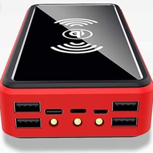 CDBK Solar Charger 100000mAh, Wireless Solar Power Bank with 4 USB Output 3 LED Flashlight and 10W Wireless charging, Waterproof External Battery Pack Solar Phone Charger for Camping Hiking Emergency