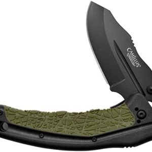 Camillus CHASSE Folding Knife, 3" / 7.6 cm Carbonitride Titanium AUS-8 Blade, GFN/TPR Handle, Black/Green, 7.5 Inch / 19 cm