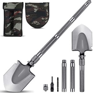 Camping Shovel - MOSFiATA 75cm Military Folding Shovel, 16 All in Function Survival Shovel with 2pcs adjustable non-slip aluminum tube, Suit for Outdoor Hiking, Hunting, Expedition,Garden etc