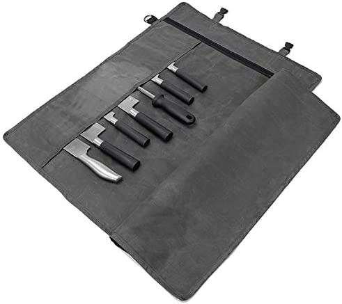 Chefs Knife Roll Bag, 12OZ Waxed Canvas Knife Bag, Knife Case Storage Tote, 11 Slots Tool Roll Cutlery Tool Case for Camping Hiking