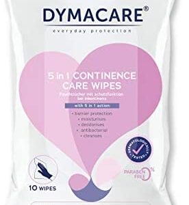 DYMACARE 5 in 1 Continence Care Wipes | Adult Scented Premium Disposable Incontinence Cloths | Skin Cleansing Wipes with Barrier Protection | 1 Pack (10 Wipes in Total)