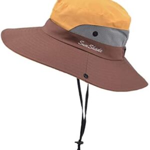 Daringjourney Ponytail Sun Hat UV Protection Foldable Wide Brim Beach Cap Spring Summer Sunscreen Chapeau for Outdoor Hiking, Camp