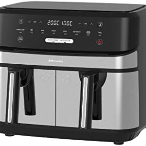 EMtronics EMDAF9LD+ Dual Air Fryer Extra Large Family Size Double XL 9 Litre with 8 Adjustable Pre-Set Menus for Oil Free & Low Fat Healthy Cooking, 99-Minute Timer - Black