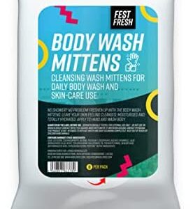 FestFresh Body Wash Mittens | Adult Washgloves | Disposable Premoistened Cleansing Wipes | Perfect for Camping, Backpacking and Festivals | Pack of 8, White, 1 Pack