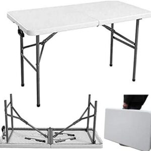 Folding Table 4ft Heavy Duty Folding Picnic Trestle Table Desk with Adjustable 2-gear Height 58cm/74cm for Indoor Outdoor Camping Catering Buffet Wedding Market Garden Party, w/Carry Handle